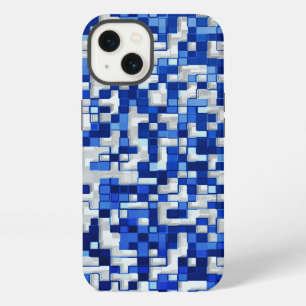 Small squares scattered, tones of blue with white iPhone 13 case