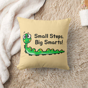Small Steps Big Smarts Caterpillar Cartoon Throw Pillow