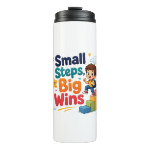 Small Steps, Big Wins – Cute Motivational Cartoon Thermal Tumbler
