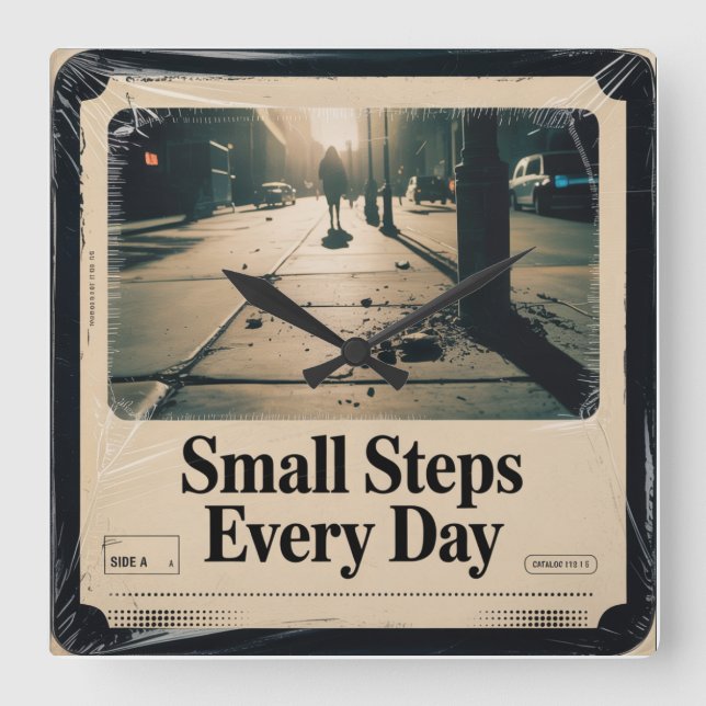 Small Steps Every Day Square Wall Clock (Front)