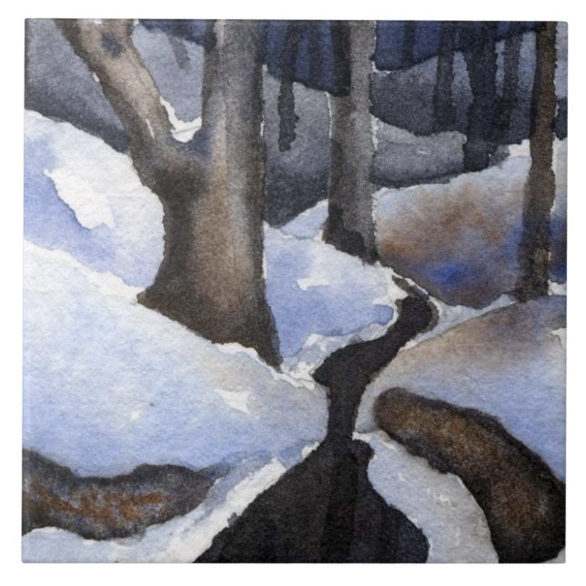 Small stream in winter with snow on the waters tile (Front)