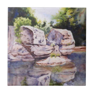 Small stream rock and water painting, tile