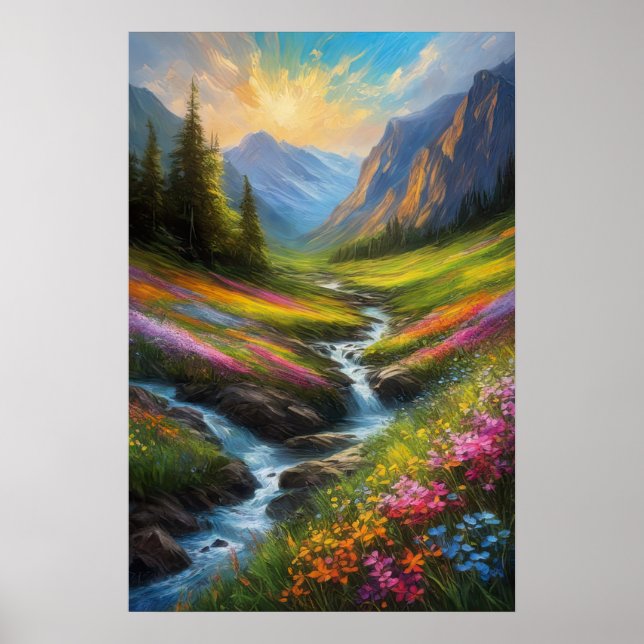 Small Stream's Tale in a Cliff-Encircled Valley Poster (Front)