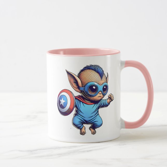 Small super-hero alien with shield. mug (Right)