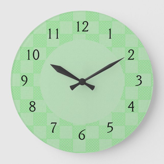 Small Textured Green Patchwork Pattern Large Clock (Front)