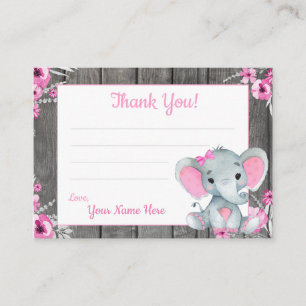 Small Thank You Tags with Text Elephant Pink Grey