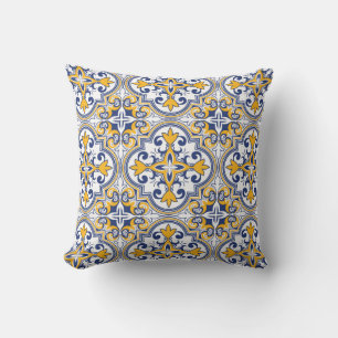 💙💛 Small tiles blue and yellow Azulejos 9 Throw Pillow
