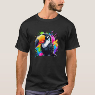 Small Toucan With Colourful Splashes Paint Bird An T-Shirt