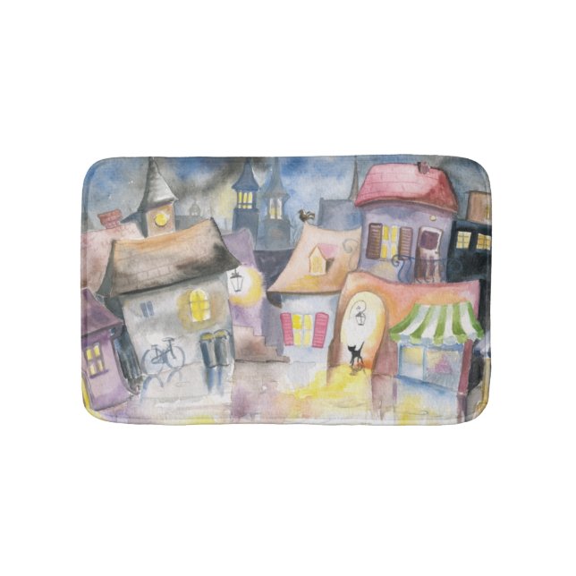 Small town at night bath mat (Front)