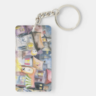 Small town at night keychain