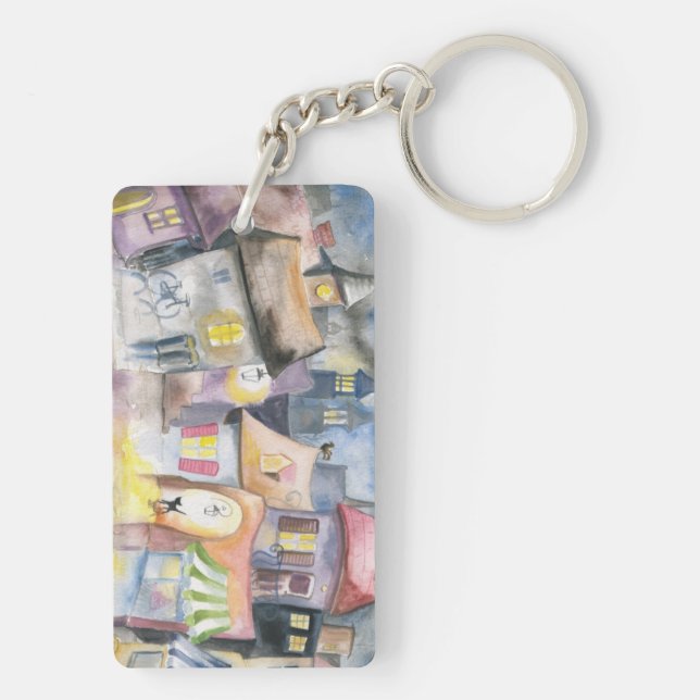 Small town at night keychain (Back)