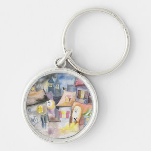 Small town at night keychain