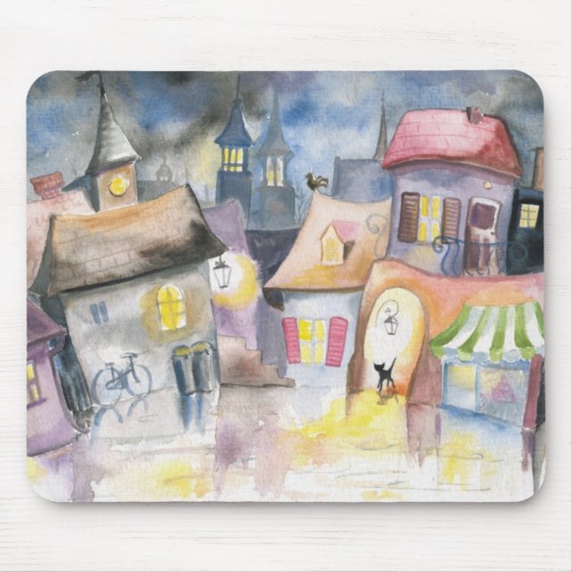 Small town at night mouse pad (Front)