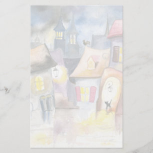 Small town at night stationery