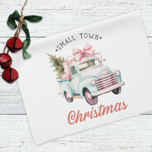 Small Town Christmas Pink Truck Christmas Kitchen Towel
