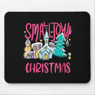 Small Town Christmas Xmas Tree Church Snowman Men Mouse Pad