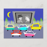 Small Town Drive-In Movie Postcard