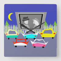 Small Town Drive-In Movie Wall Clock