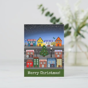 Small Town Neighbourhood Merry Christmas Postcard
