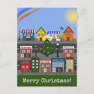 Small Town Neighbourhood Merry Christmas Postcard
