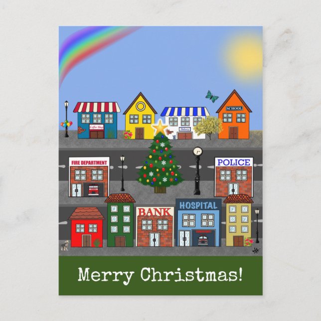 Small Town Neighbourhood | Merry Christmas Postcard (Front)