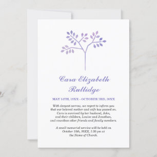 Small Tree Lavender & White Memorial Announcement
