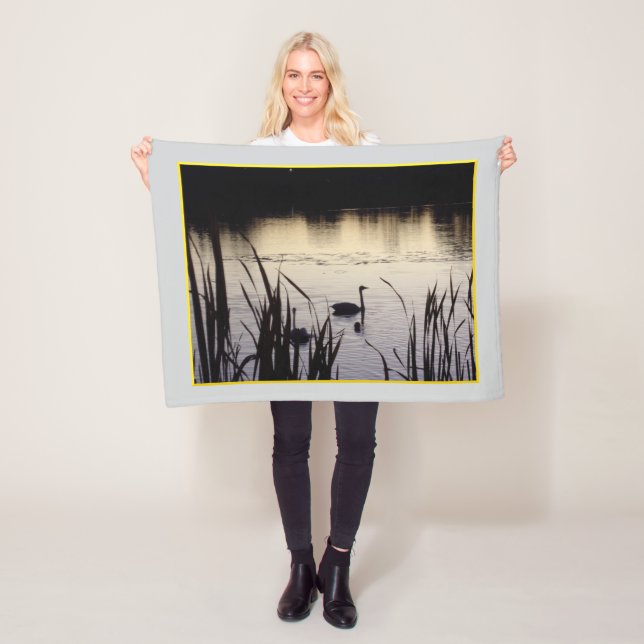 Small Trumpeter Swans at Dusk Fleece Blanket (In Situ)