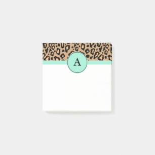 Small Turquoise Leopard Monogrammed Post It Notes