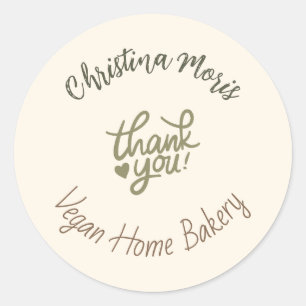 Small Vegan Home Bakery Thank You Classic Round Sticker