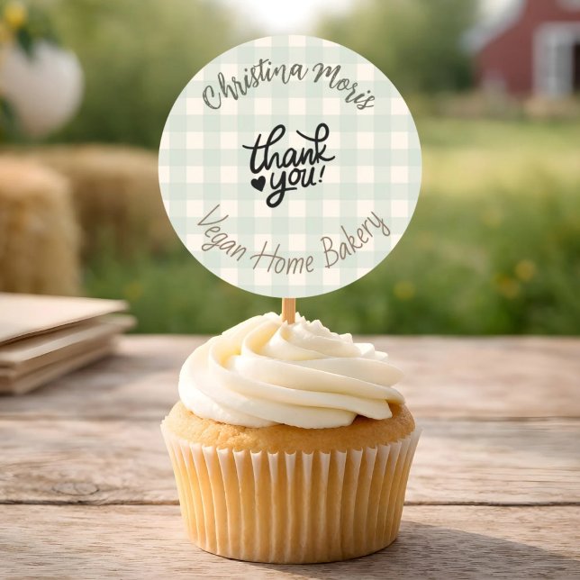 Small Vegan Home Bakery Thank You Pattern Classic Round Sticker (Creator Uploaded)