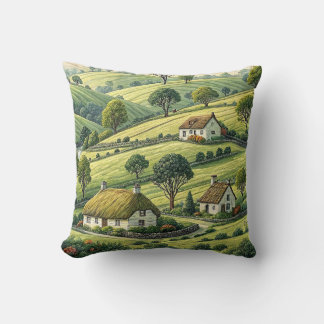 Small Village Rolling Hills Throw Pillow
