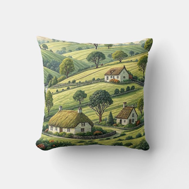 Small Village Rolling Hills Throw Pillow (Front)