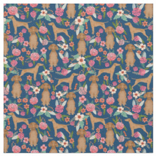 SMALL vizsla dog vintage florals navy blue Fabric
