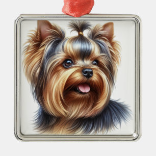 SMALL WATERCOLOR YORKSHIRE TERRIER PUPPY DOG METAL ORNAMENT