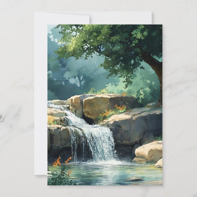 Small Waterfall In Watercolor Holiday Card (Front)