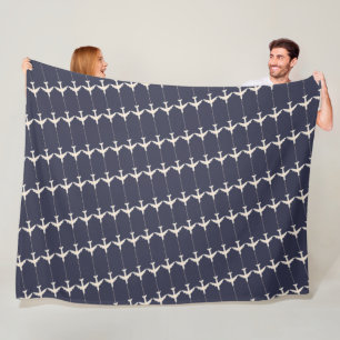 Small White Airplanes Pattern Allover Blue Fleece Blanket