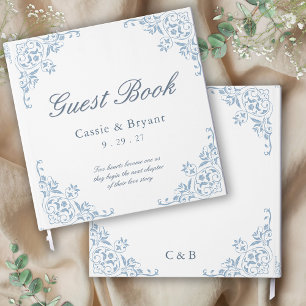 Small White and Blue Coastal Wedding Guest Book