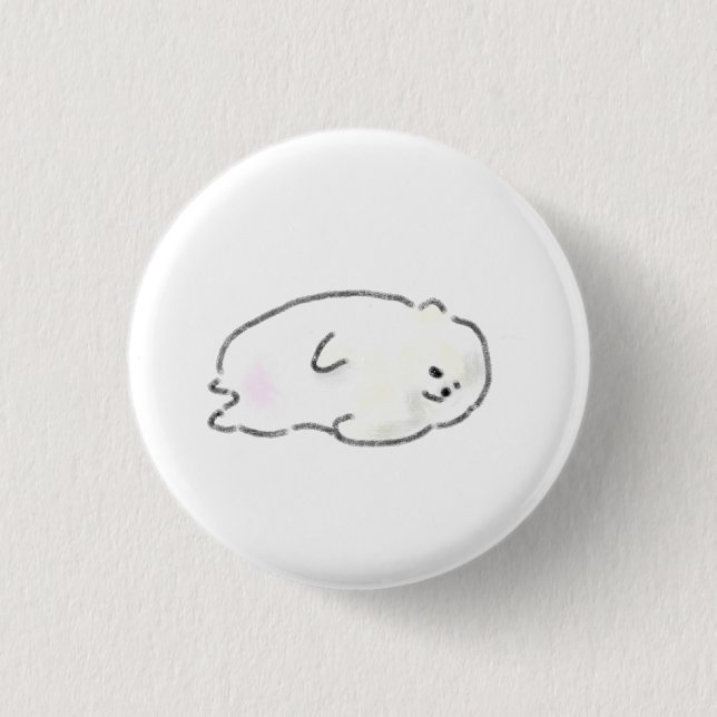 Small White Bear Lying Down 1 Inch Round Button (Front)