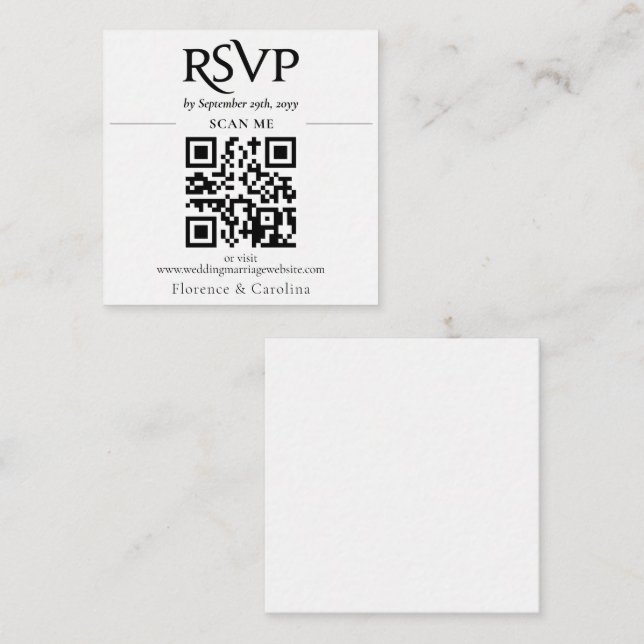 Small White Chic Modern RSVP QR Code Wedding  Enclosure Card (Front/Back)