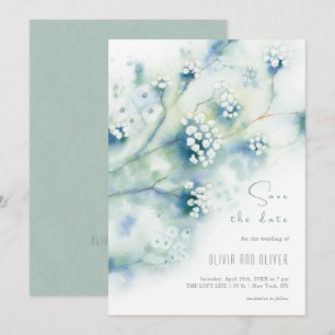 Small White Flowers Save The Date Invitation