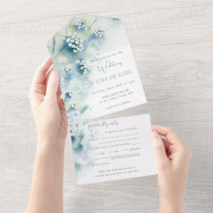 Small White Flowers Wedding All In One Invitation