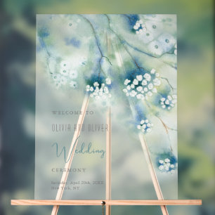 Small White Flowers Wedding Welcome Acrylic Sign