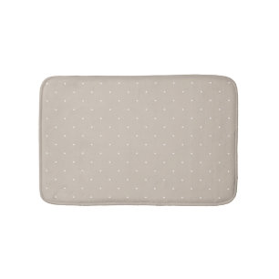 Small White Polka Dot Pattern On Cool Beige Greige Bath Mat