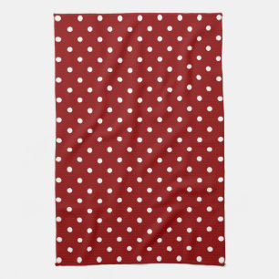 Small White Polka dots cherry red background Kitchen Towel