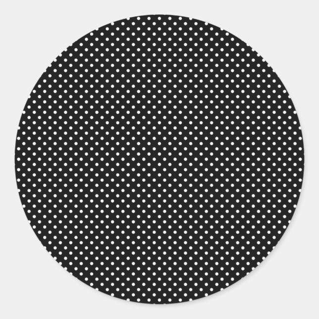 Small white polka dots on black classic round sticker (Front)