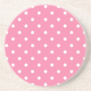 Small White Polka Dots on hot pink Coaster