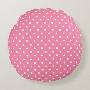 Small White Polka Dots on hot pink Round Pillow