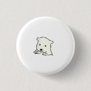 Small White Puppy Face With Paws 1 Inch Round Button