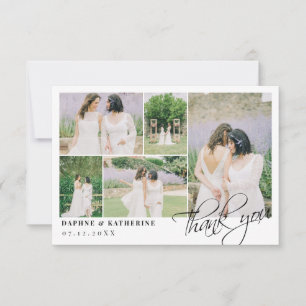 Small White Wedding Photo Collage Script Thank You Card