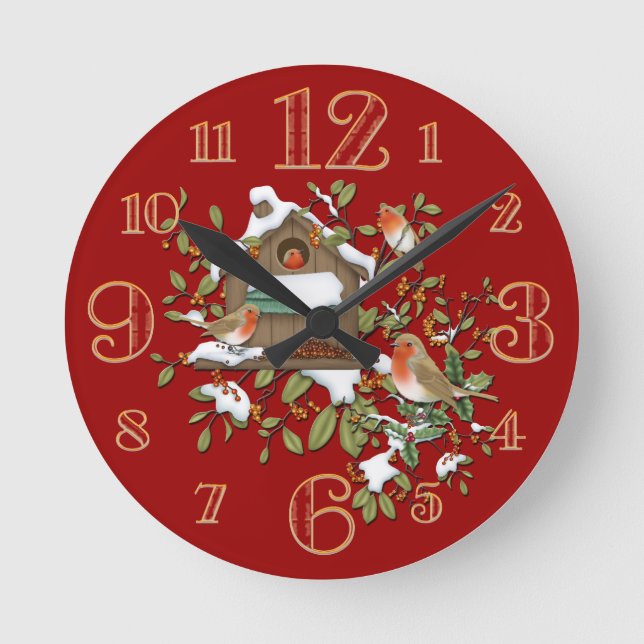 Small Winter Robin Bird House Wall Clock (Front)